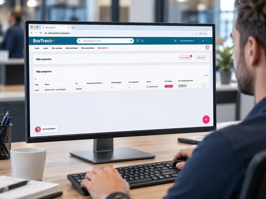 Projectoverzicht in BarTrack met per project de benodigde, bestelde en ontvangen materialen.