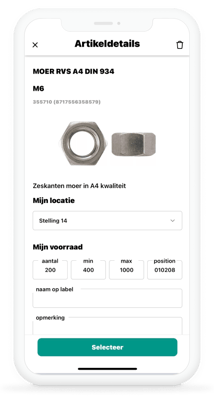 App - voorraad instellingen